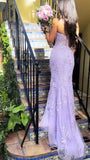 Mermaid Sleeveless Lace Lilac Evening Prom Dresses Long Prom Dresses SD1420 HZ0628