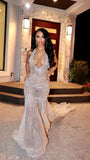 Mermaid V Neckline Sequin Black Girl Evening Gown Prom Dresses SD1429