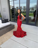 Mermaid Sweetheart Neckline Sequin Black Girl Red Evening Gown Prom Dresses SD1430