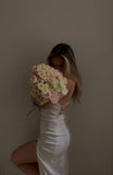 Mermaid Spaghetti Straps White Satin Backless Evening Gown Prom Dresses SD1432