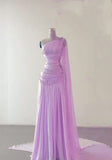 Sheath One Shoulder Pink Long Chiffon Evening Gown Prom Dresses SD2314 HZ0628