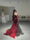 Mermaid Off The Shoulder Burgundy Long Party Dress Sequin Prom Dresses SD1799