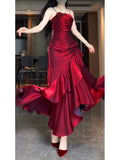 Mermaid Spaghetti Straps Burgundy Party Dress Long Prom Dresses SD1465