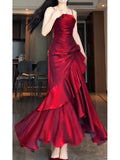 Mermaid Spaghetti Straps Burgundy Party Dress Long Prom Dresses SD1465
