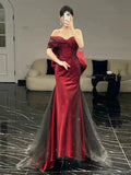 Mermaid Off The Shoulder Burgundy Long Party Dress Satin Prom Dresses SD1467 HZ0628