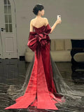 Mermaid Off The Shoulder Burgundy Long Party Dress Satin Prom Dresses SD1467 HZ0628