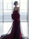 Mermaid Off The Shoulder Burgundy Long Party Dress Satin Prom Dresses SD1467 HZ0628