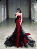 Mermaid Off The Shoulder Burgundy Long Party Dress Satin Prom Dresses SD1467 HZ0628