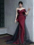 Mermaid Off The Shoulder Burgundy Long Party Dress Satin Prom Dresses SD1467 HZ0628