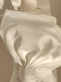 A line Strapless White Travel Vacation Dresses Short Satin Birthday Dress SD146