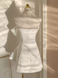 A line Strapless White Travel Vacation Dresses Short Satin Birthday Dress SD146