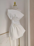 A line Strapless White Travel Vacation Dresses Short Satin Birthday Dress SD146