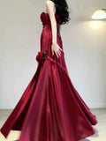 Mermaid One Shoulder Black Satin Party Dress Long Prom Dresses SD1471