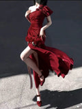 Mermaid One Shoulder Black Satin Party Dress Long Prom Dresses SD1471