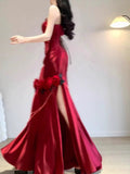 Mermaid One Shoulder Black Satin Party Dress Long Prom Dresses SD1471