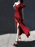 Mermaid One Shoulder Black Satin Party Dress Long Prom Dresses SD1471