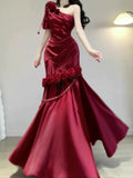 Mermaid One Shoulder Black Satin Party Dress Long Prom Dresses SD1471