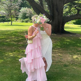 A line Halter Chiffon floor-length pink prom dresses SD1480