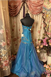 Mermaid Sweetheart Blue Long Evening Dress Beads Prom Dresses SD1487 HZ0628