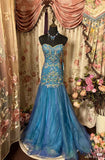 Mermaid Sweetheart Blue Long Evening Dress Beads Prom Dresses SD1487 HZ0628