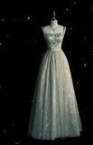 A line Straps Sage Green Long Tulle Prom Dress SD1490 HZ0628
