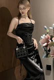 Satin Mermaid Maxi Dress Black Prom Dresses Evening Dress SD1493