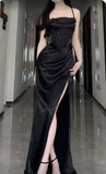 Satin Mermaid Maxi Dress Black Prom Dresses Evening Dress SD1493