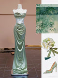 Mermaid Sweetheart Green Long Evening Dress Satin Prom Dresses SD1494