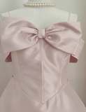 A line Straps Pink Travel Vacation Dresses Short Satin Birthday Dress SD149