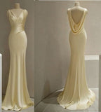 Mermaid V Neckline Satin Yellow Long Prom Dresses Formal Evening Dress SD1504 HZ0628