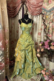 Ball Gown Straps Satin Sage Green Long Party Dress Prom Dresses SD1506 HZ0628