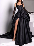 Ball Gown Strapless Burgundy Long Slit Party Dress Prom Dresses SD1513