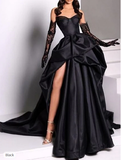 Ball Gown Strapless Burgundy Long Slit Party Dress Prom Dresses SD1513