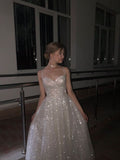 A Line Spaghetti Straps Sequin Long Prom Dress Evening Dresses SD1522 HZ0628