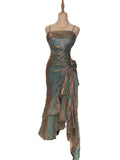 Mermaid Spaghetti Straps Satin Long Party Dress Prom Dresses SD1523 HZ0628