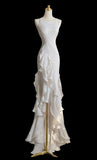 Mermaid Scoop Satin Night Party Dress White Long Prom Dresses SD1524 HZ0628