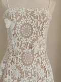 A line Spaghetti Straps Lace Vacation Dress White Women Dresses SD152