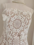 A line Spaghetti Straps Lace Vacation Dress White Women Dresses SD152