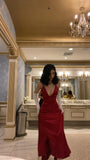 Mermaid Spaghetti Straps Red Satin Night Party Dress Long Prom Dresses SD1531