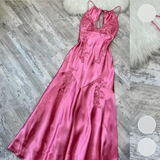 Mermaid Spaghetti Straps Pink Satin Backless Long Evening Dress Prom Dresses SD1549 HZ0628