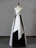 A Line Sweetheart Black Satin Long Evening Dress Prom Dresses SD1556