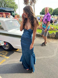 Blue V-neck Long Prom Dresses Long Party Dress SD1561