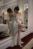 Off-shoulder Sleeveless Mermaid Sequin Evening Prom Dresses SD1579
