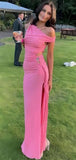 One-shoulder Sleeveless Mermaid Satin Evening Prom Dresses SD1581