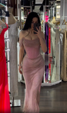 Off-shoulder Sleeveless Mermaid Satin Long Evening Prom Dresses SD1582 HZ0628