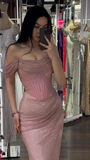 Off-shoulder Sleeveless Mermaid Satin Long Evening Prom Dresses SD1582 HZ0628