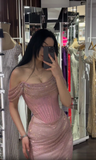 Off-shoulder Sleeveless Mermaid Satin Long Evening Prom Dresses SD1582 HZ0628