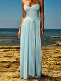 Sleeveless Chiffon Blue A-line Long Evening Prom Dresses SD1585