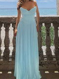 Sleeveless Chiffon Blue A-line Long Evening Prom Dresses SD1585