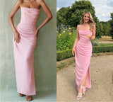 Sweetheart Sleeveless Mermaid Satin Long Evening Prom Dresses SD1587 HZ0628